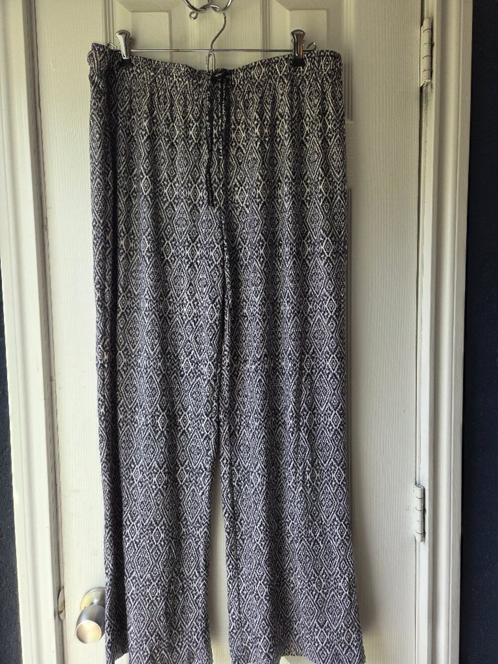 Muk Luks Black White Diamond Patterned Knit Pajama Lounge Pants Women's Size L